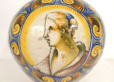 Large Majolica Vase Portraits Soldier Maestro Domenico Venice Italy XVIth