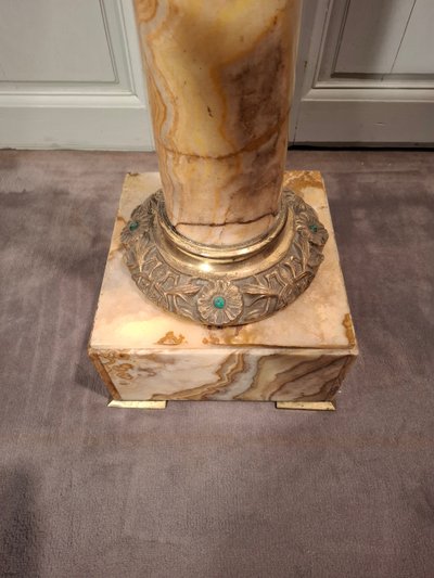 Art Nouveau marble and bronze column.