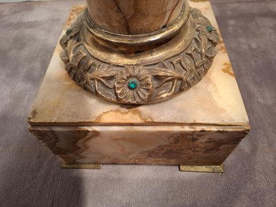 Art Nouveau marble and bronze column.