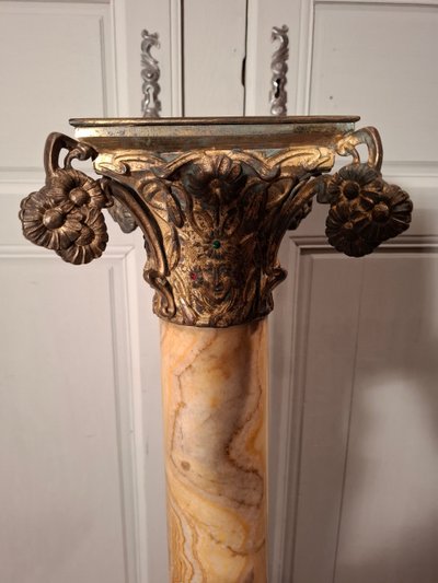 Art Nouveau marble and bronze column.