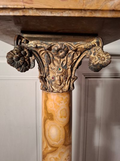 Art Nouveau marble and bronze column.