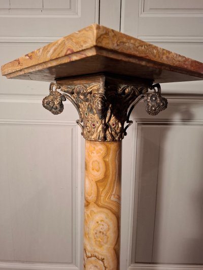 Art Nouveau marble and bronze column.