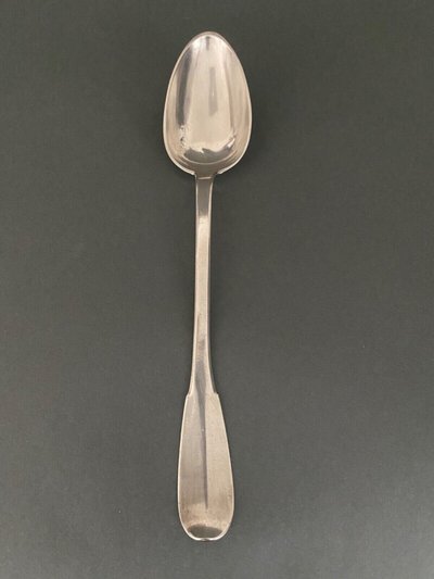 18th century stew spoon with single-flat monogram