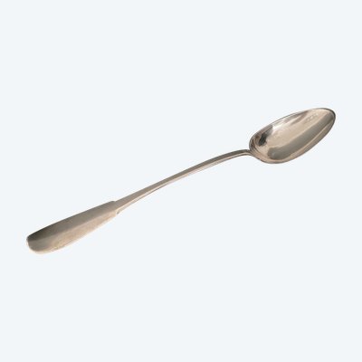 18th century stew spoon with single-flat monogram