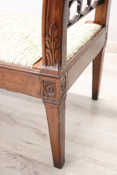 Antique Walnut Bench with Straw Seat, 18th century