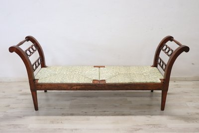 Antique Walnut Bench with Straw Seat, 18th century