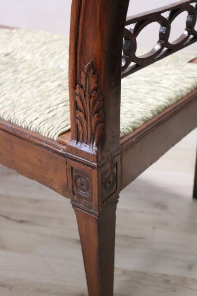 Antique Walnut Bench with Straw Seat, 18th century