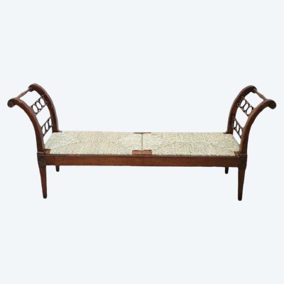 Antique Walnut Bench with Straw Seat, 18th century