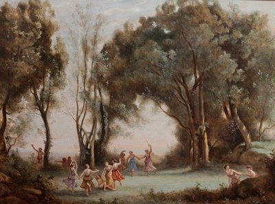 Gouache 'La danse des nymphes' after Camille Corot 19th century period