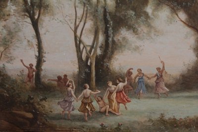 Gouache 'La danse des nymphes' after Camille Corot 19th century period