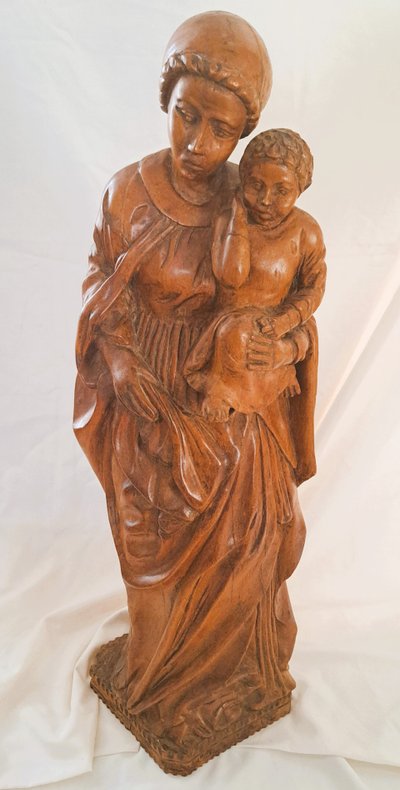 Sculpture of a Virgin and Child in patinated wood 19th century high 75 long 20 larg 20 cm