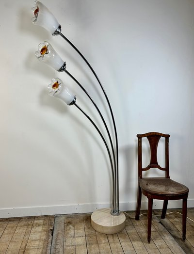 Murano metal and glass Italian Arc floor lamp 1960