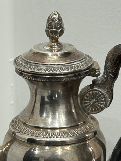 Pouring Pot - Teapot - Self-Serving Coffeepot In Solid Silver Minerva Marked Late 19th Century