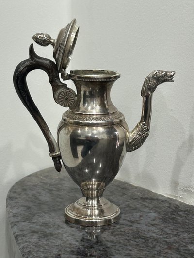 Pouring Pot - Teapot - Self-Serving Coffeepot In Solid Silver Minerva Marked Late 19th Century