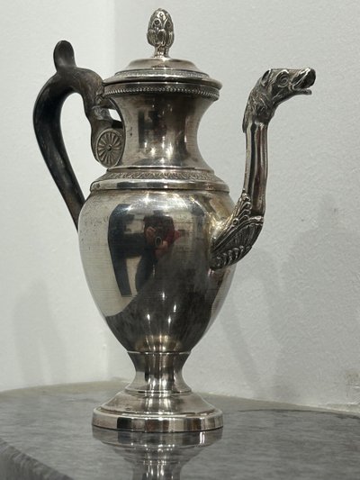 Pouring Pot - Teapot - Self-Serving Coffeepot In Solid Silver Minerva Marked Late 19th Century