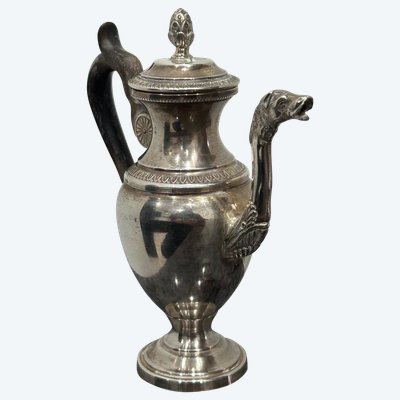 Pouring Pot - Teapot - Self-Serving Coffeepot In Solid Silver Minerva Marked Late 19th Century