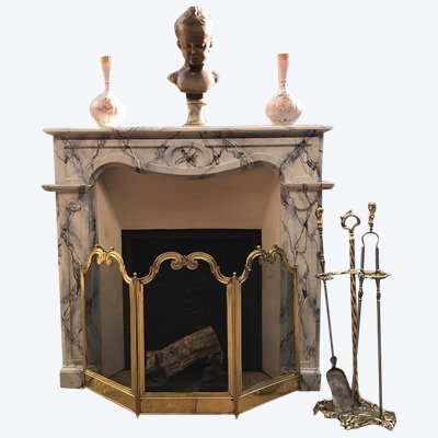 Small antique faux marble painted wood mantel from the late 19th century