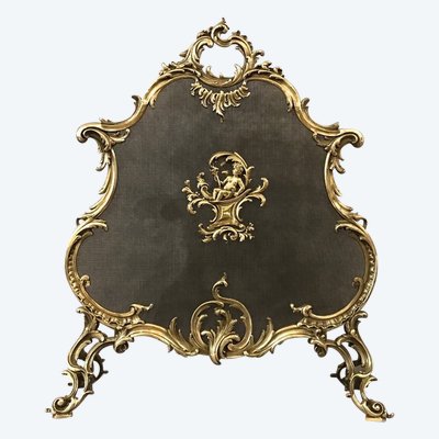 Louis XV style bronze fireplace screen from the 19th century