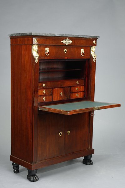 MAHOGANY AND MAHOGANY VENEER CONSULAT COMMODE AND SECRETARY