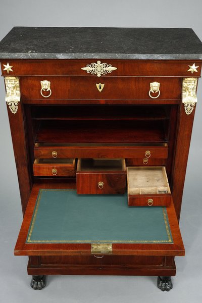 MAHOGANY AND MAHOGANY VENEER CONSULAT COMMODE AND SECRETARY