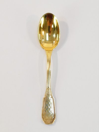 12 small mocha spoons in SOLID SILVER vermeil Minerva 1st title