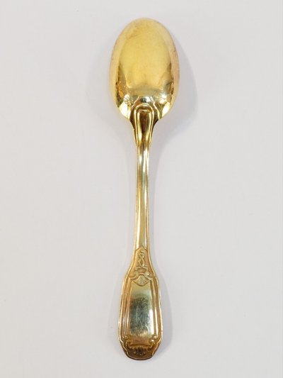 12 small mocha spoons in SOLID SILVER vermeil Minerva 1st title