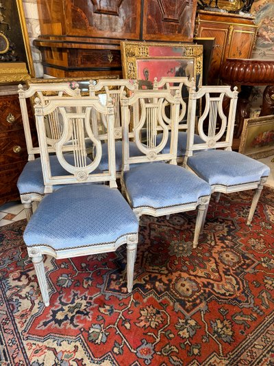 SET OF SIX LOUIS XVI STYLE LYRE CHAIRS