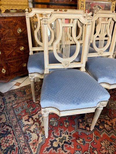 SET OF SIX LOUIS XVI STYLE LYRE CHAIRS