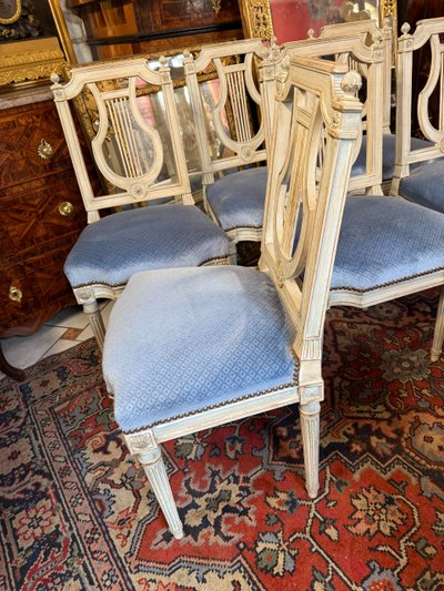 SET OF SIX LOUIS XVI STYLE LYRE CHAIRS