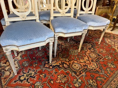 SET OF SIX LOUIS XVI STYLE LYRE CHAIRS