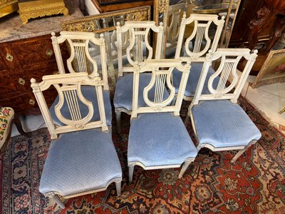 SET OF SIX LOUIS XVI STYLE LYRE CHAIRS