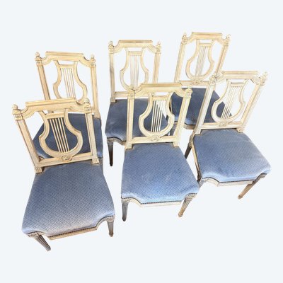 SET OF SIX LOUIS XVI STYLE LYRE CHAIRS