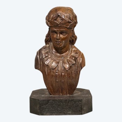 Carved wooden half-bust