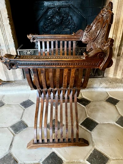 Dagobert or X-shaped armchair, carved, 19th century