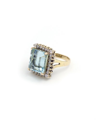 Vintage Aquamarine Cluster Ring 18k Gold Diamond, Cocktail Ring, 2.6 Cts, Vintage Jewelry