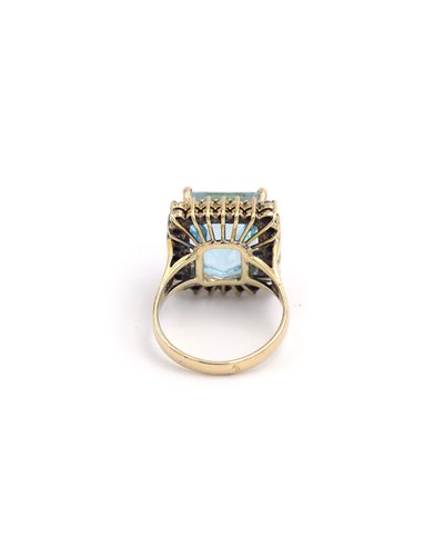 Vintage Aquamarine Cluster Ring 18k Gold Diamond, Cocktail Ring, 2.6 Cts, Vintage Jewelry