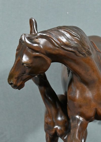 Horse and its Foal in Spelter, signed E.Loiseau – Early 20th century