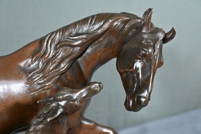 Horse and its Foal in Spelter, signed E.Loiseau – Early 20th century