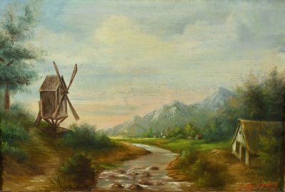 Oil on Canvas “The Mill” by N. Okolowicz – Early 20th Century