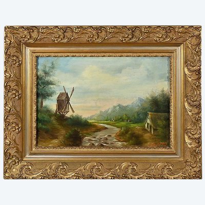 Oil on Canvas “The Mill” by N. Okolowicz – Early 20th Century