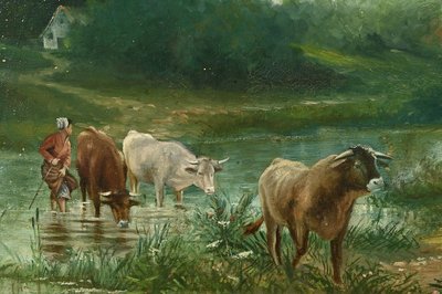 Oil on Canvas “Pastures” by N. Okolowicz – Early 20th Century