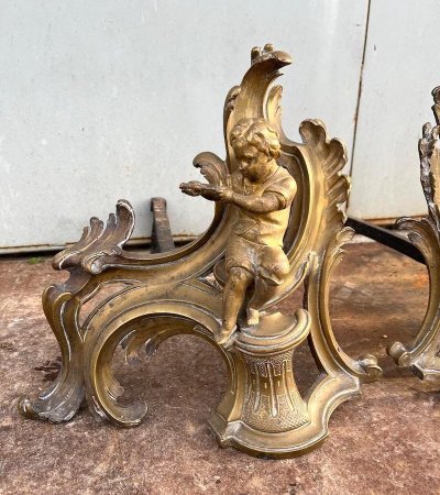 Pair of 18th century bronze andirons