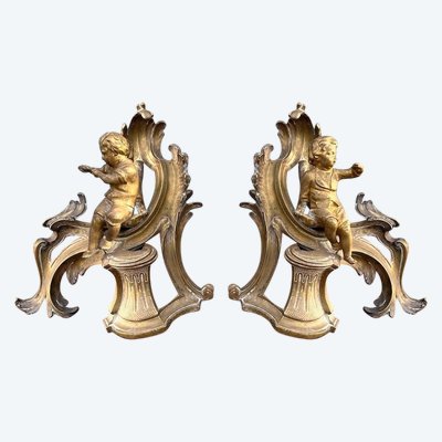 Pair of 18th century bronze andirons