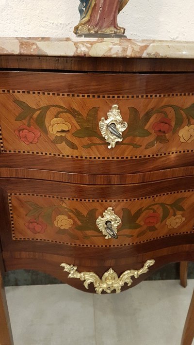 Small Curved Chest of Drawers, Louis XV Style, 19th Century