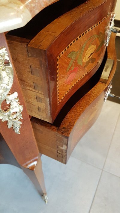 Small Curved Chest of Drawers, Louis XV Style, 19th Century