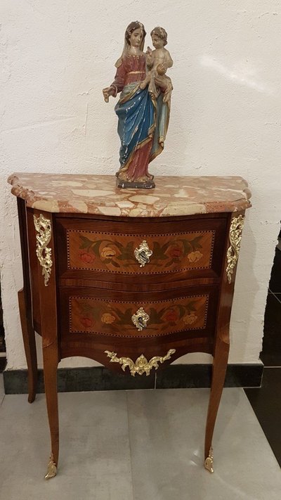 Small Curved Chest of Drawers, Louis XV Style, 19th Century