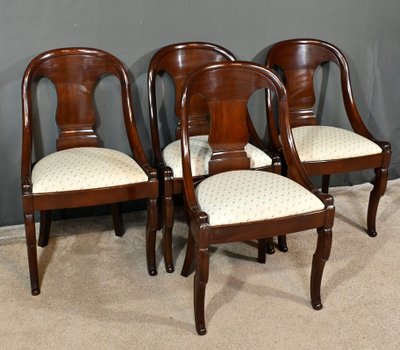 Set of 4 Gondola Chairs in Mahogany, Restoration period – Part 1 of the 19th century