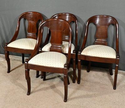 Set of 4 Gondola Chairs in Mahogany, Restoration period – Part 1 of the 19th century