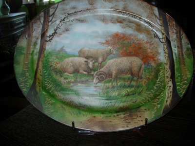 2 Large Painted Porcelain Dishes with Animal Decor