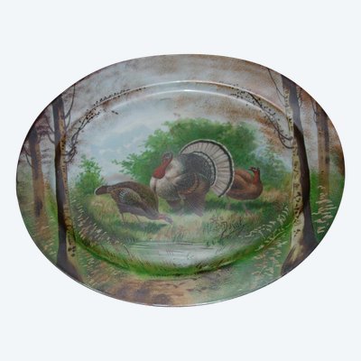 2 Large Painted Porcelain Dishes with Animal Decor